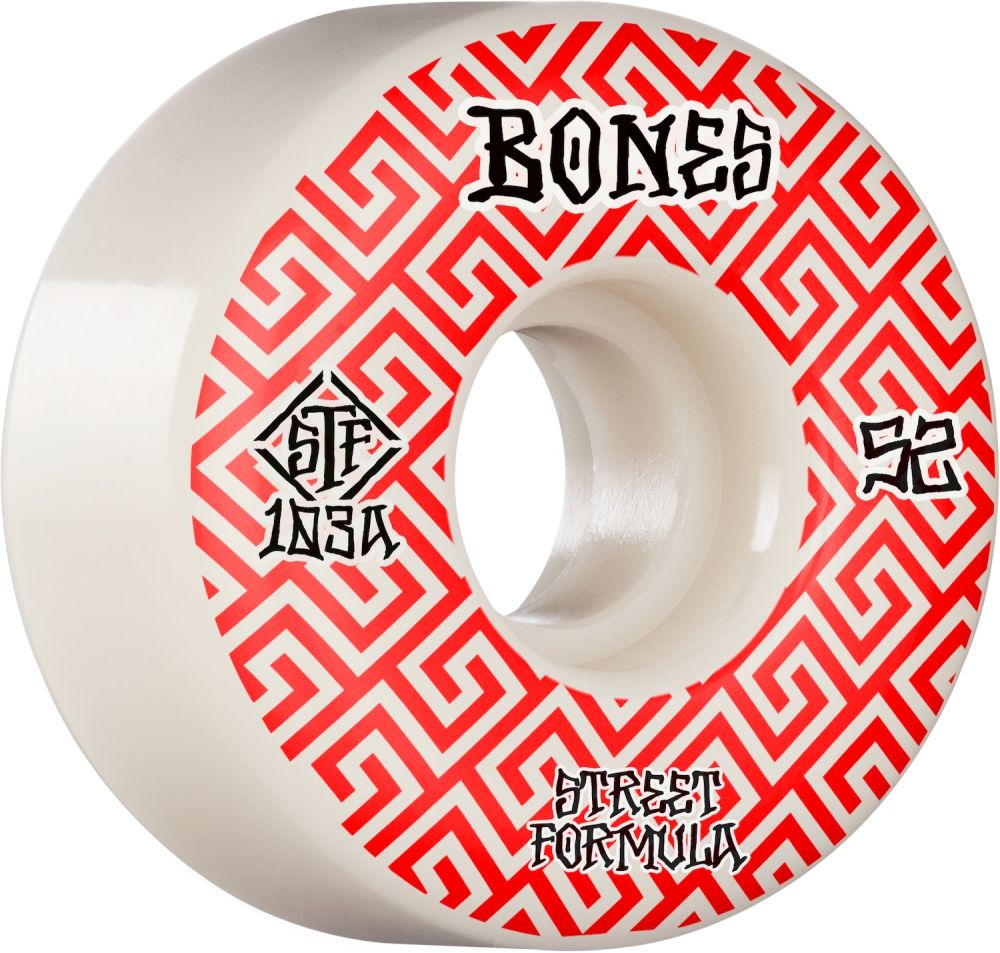 Bones Wheels Skateboard Hjul Patterns STF 103A 52mm White V2 Locks 4-pak