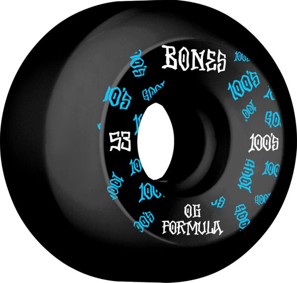 Bones Wheels Skateboard 100 53mm 100A Black V5 Sidecut 4-pack