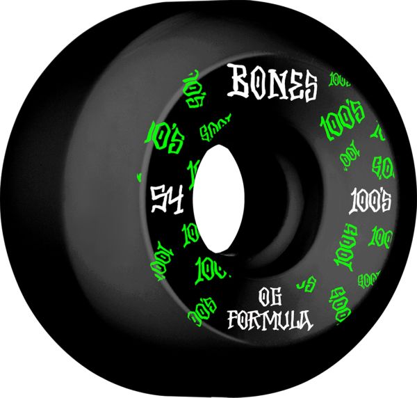 Bones Wheels Skateboard 100 54mm 100A Black V5 Sidecut 4-pack