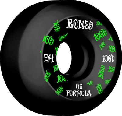 Bones Wheels Skateboard 100 54mm 100A Black V5 Sidecut 4-pak